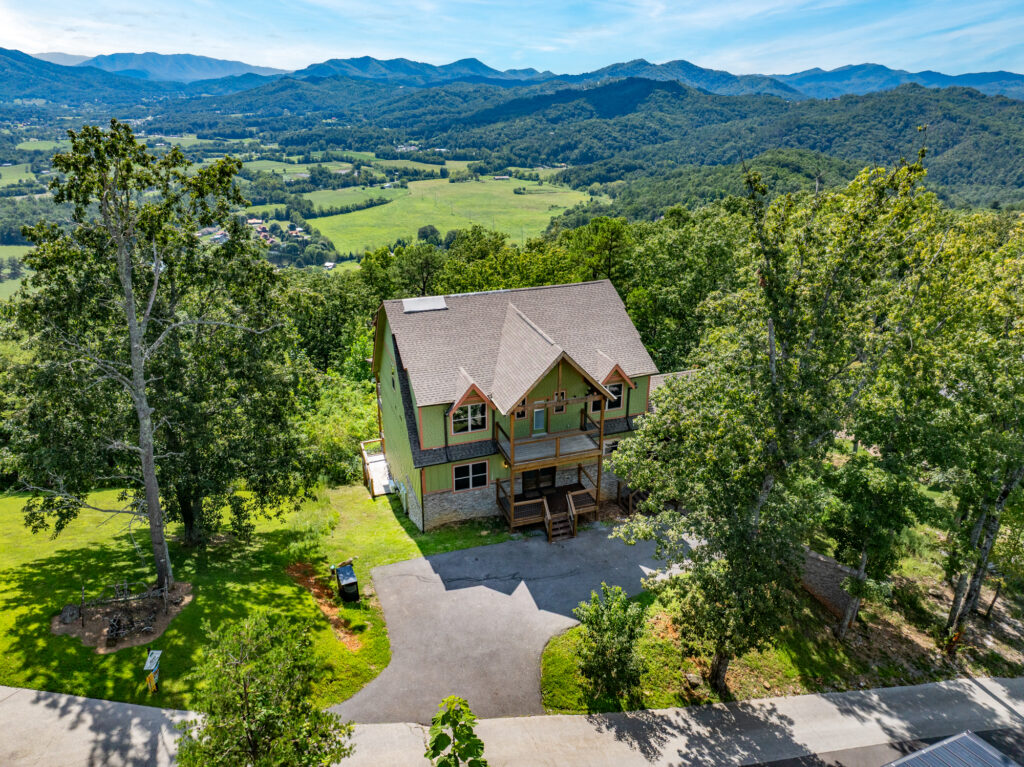 Aerial drone image of an STR listing photographed in Pigeon Forge TN