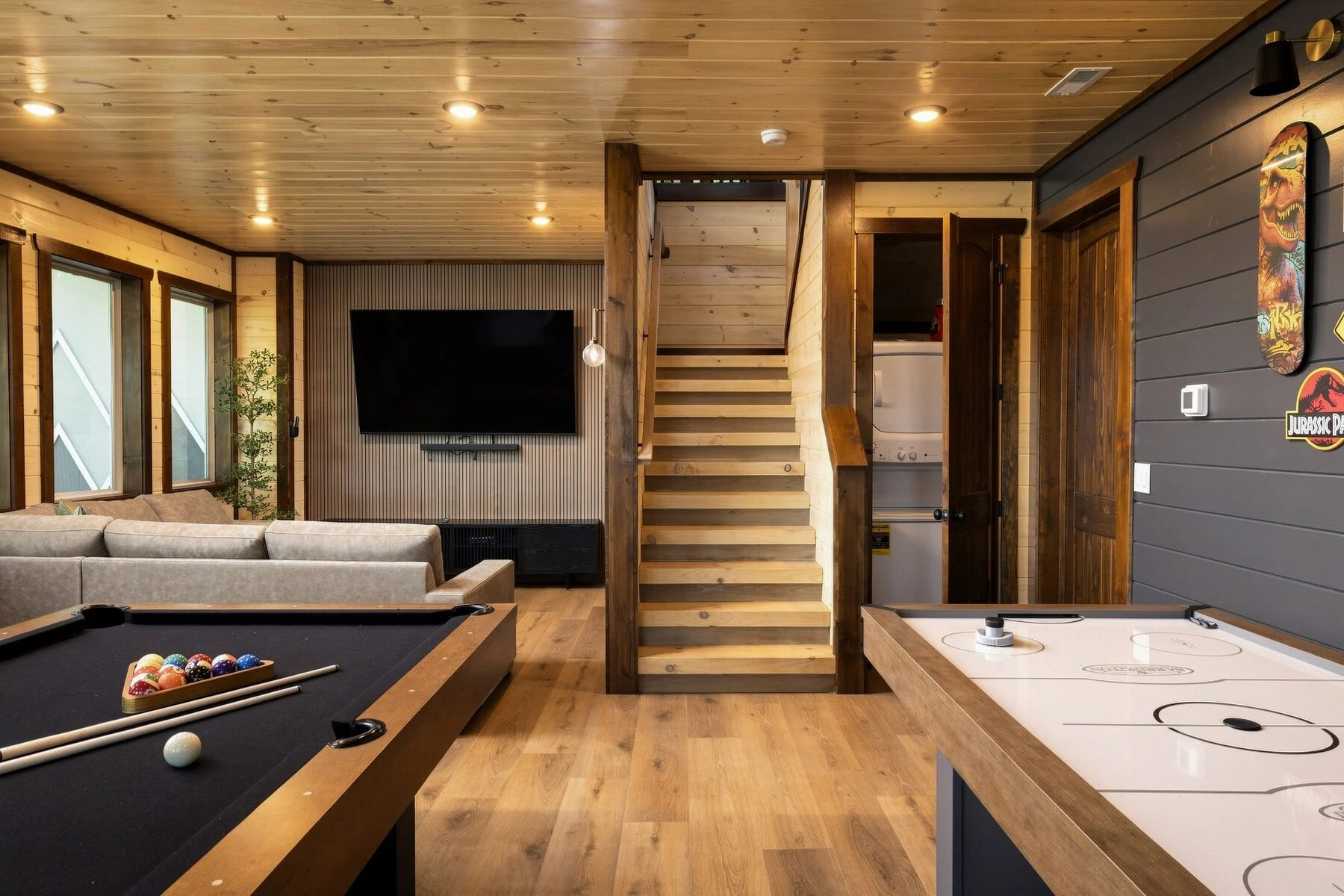 Game room with billiards and shuffleboard at The Forrest House in Gatlinburg