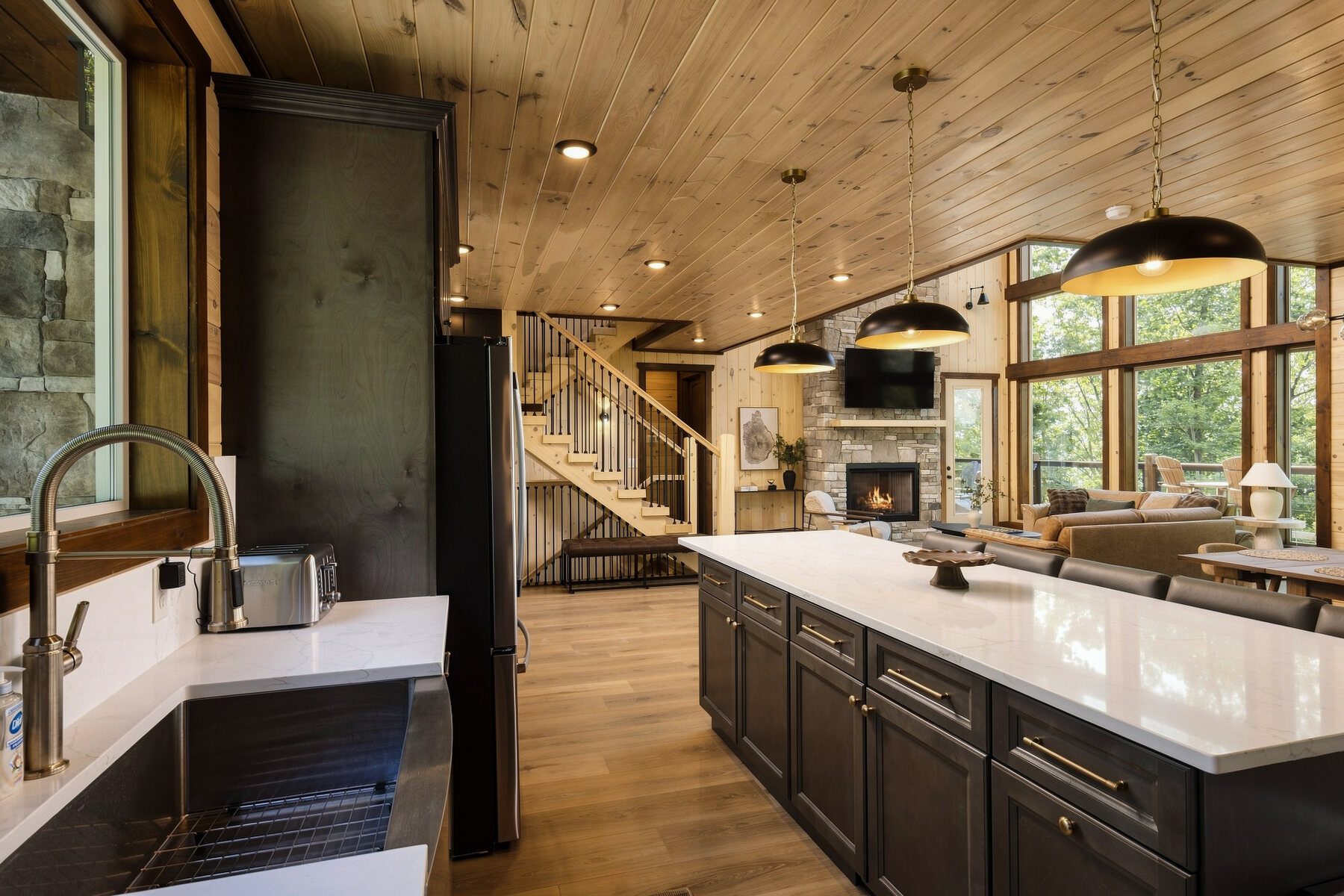 Kitchen opening directly into the great room