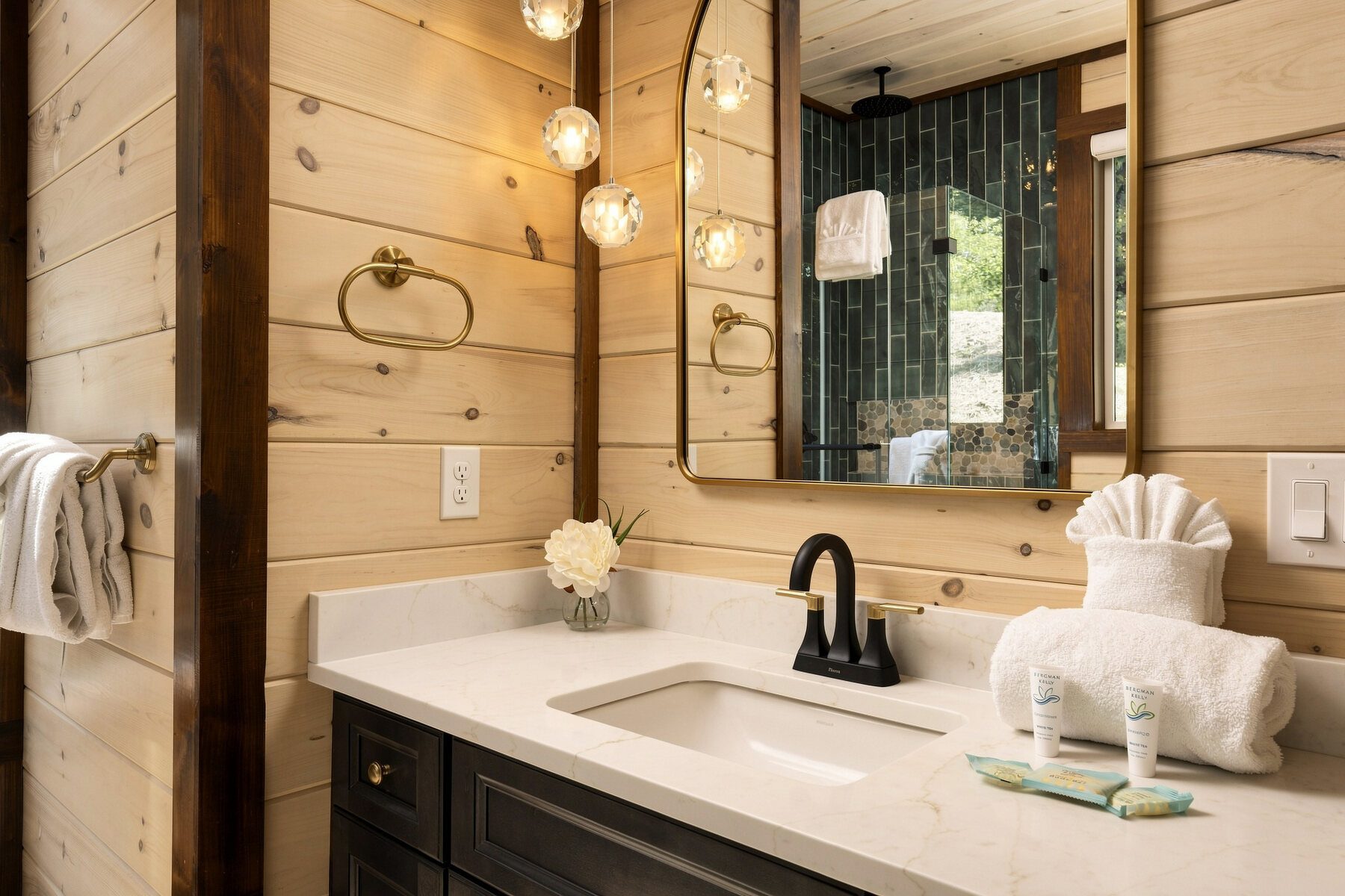 Warm timber bathroom vanity