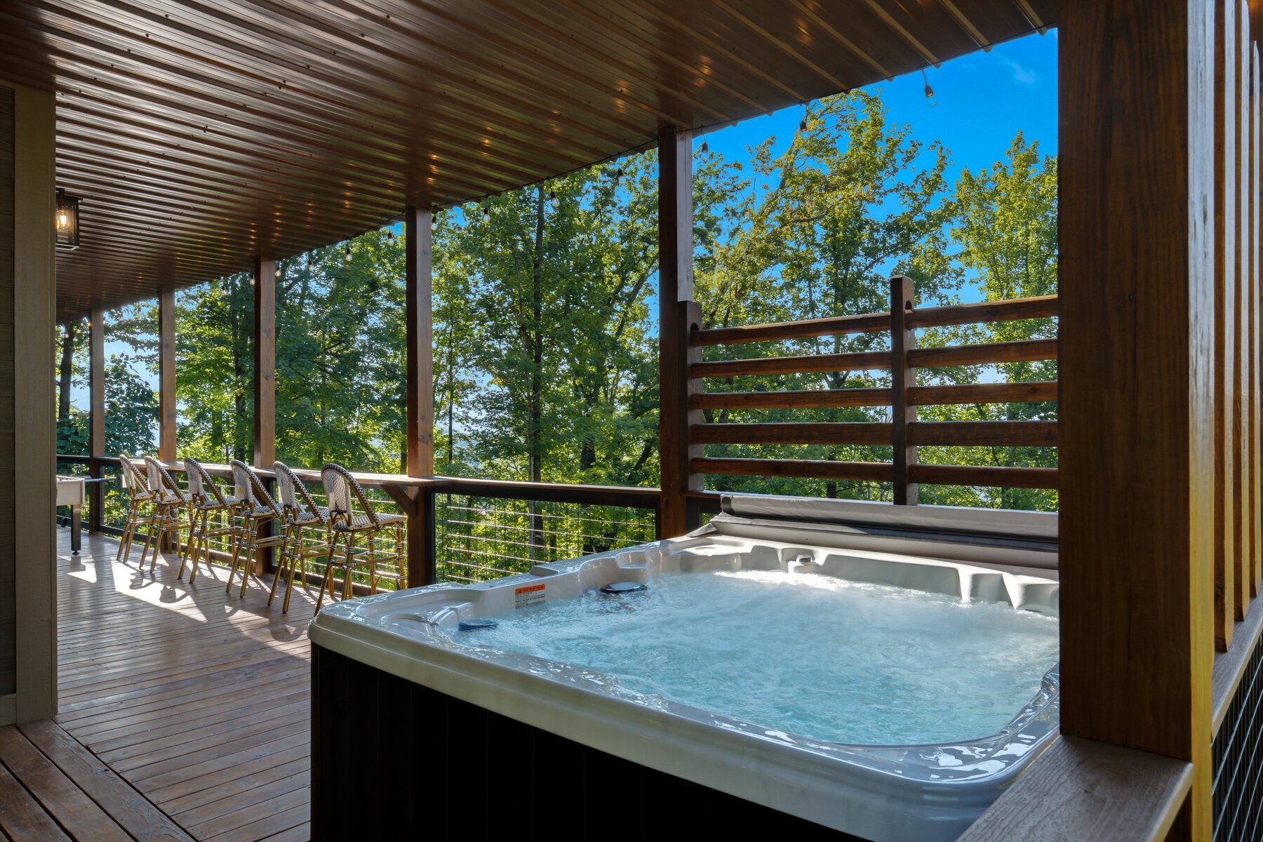 Hot tub on the sheltered lower deck