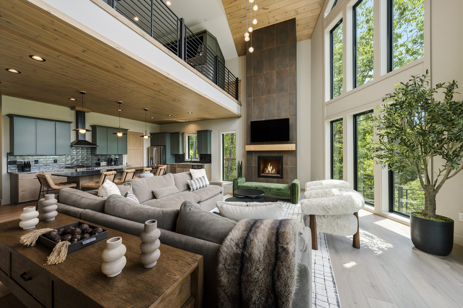 Closer living-room view showing layered natural textures
