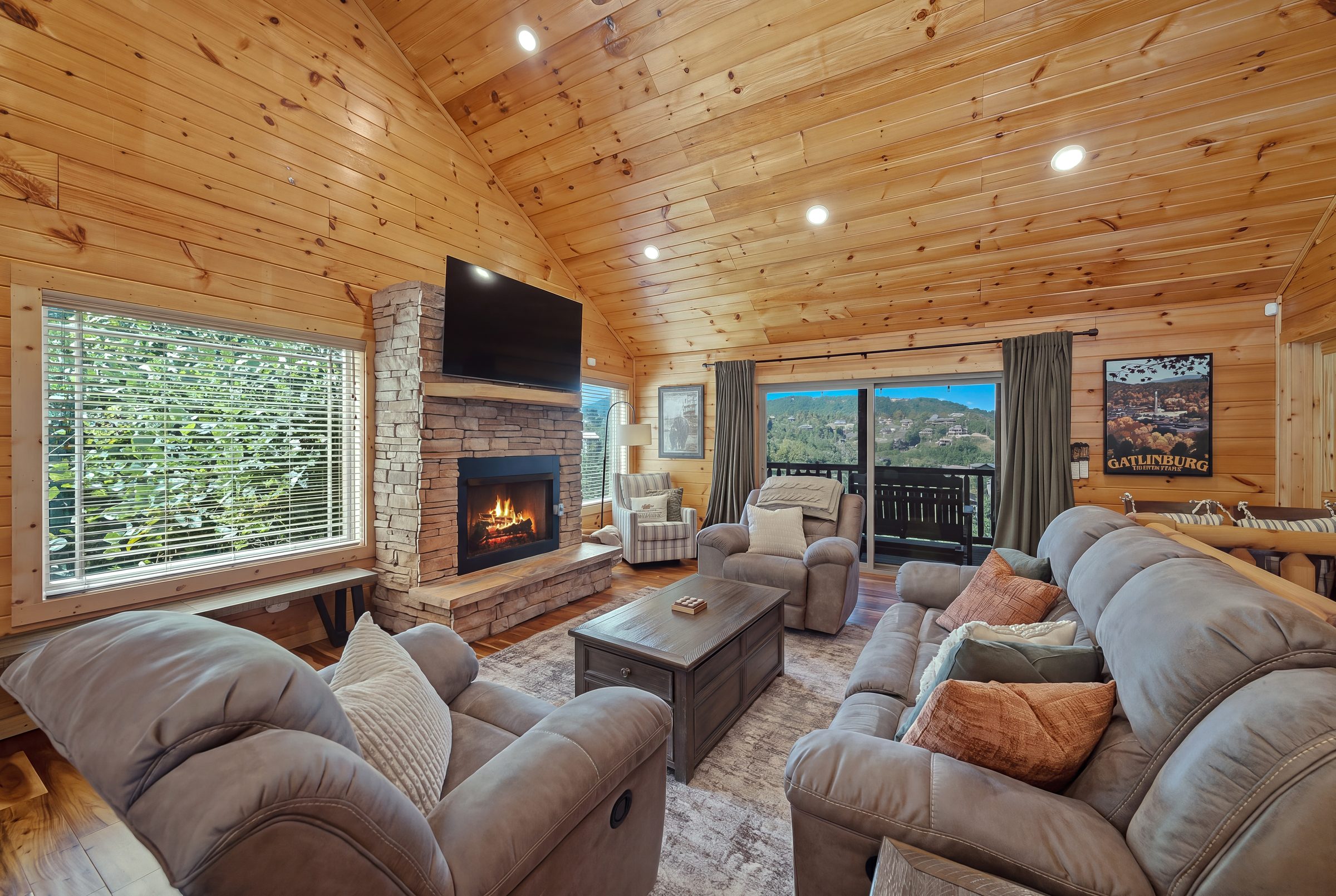 Great room with mountain view