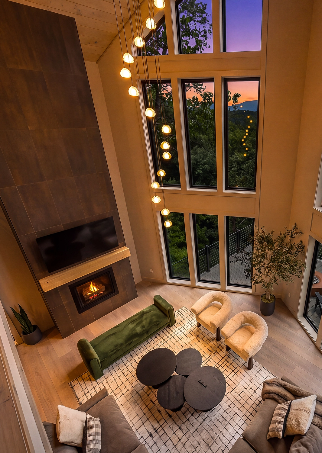 Billiards room overlooking a Smoky Mountain sunset at Milk and Honey