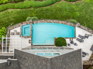 aerial drone photo of a backyard pool photographed in Knoxville TN for an MLS listing