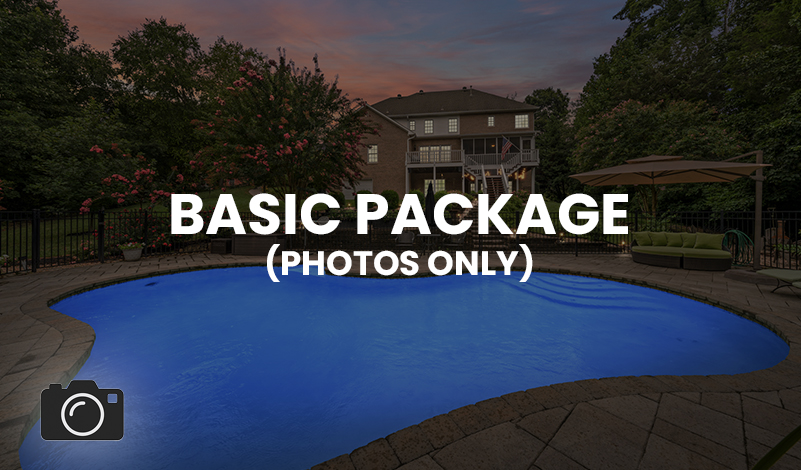 Interior real estate photo with camera icon representing photo-only basic package.