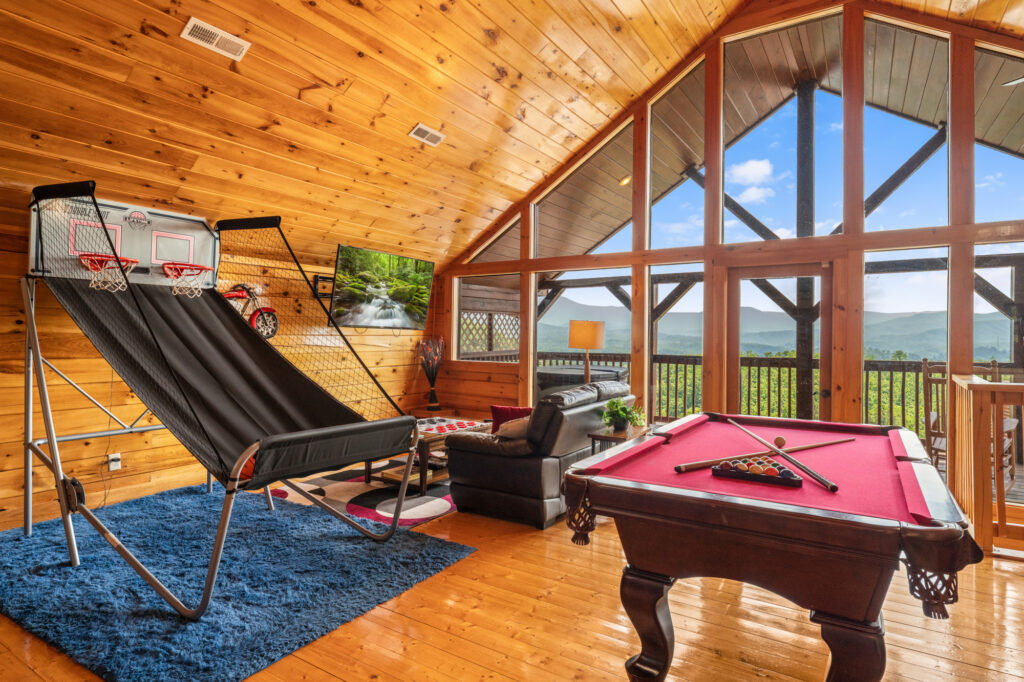 Game room in an STR listing photographed in Sevierville TN