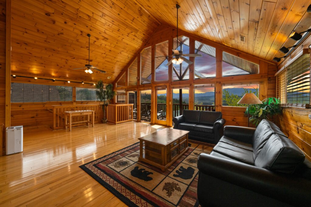 Twilight shot of a living space area for a real estate shoot photographed in Pigeon Forge TN