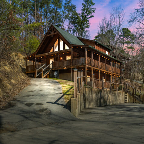 Twilight shot of STR Cabin photographed in Pigeon Forge TN