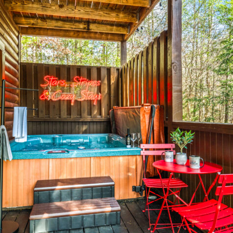 Deck Hot Tub Shot of an STR Listing photographed in Pigeon Forge
