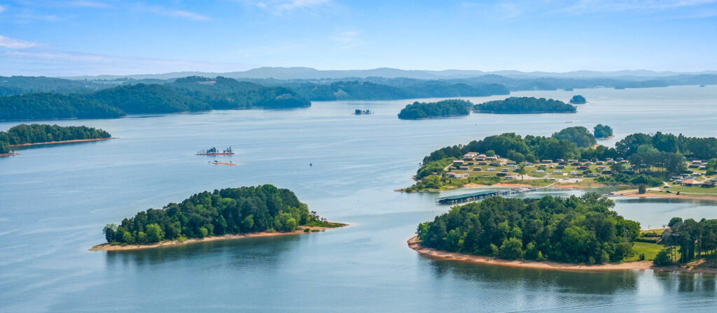 Aerial Shot of lake with islands