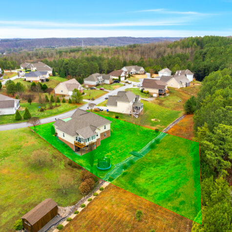 Aerial drone shot with property border overlay