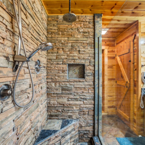 Stone Walk-In Shower in Cabin Bathroom &ndash; Sevierville Tennessee
